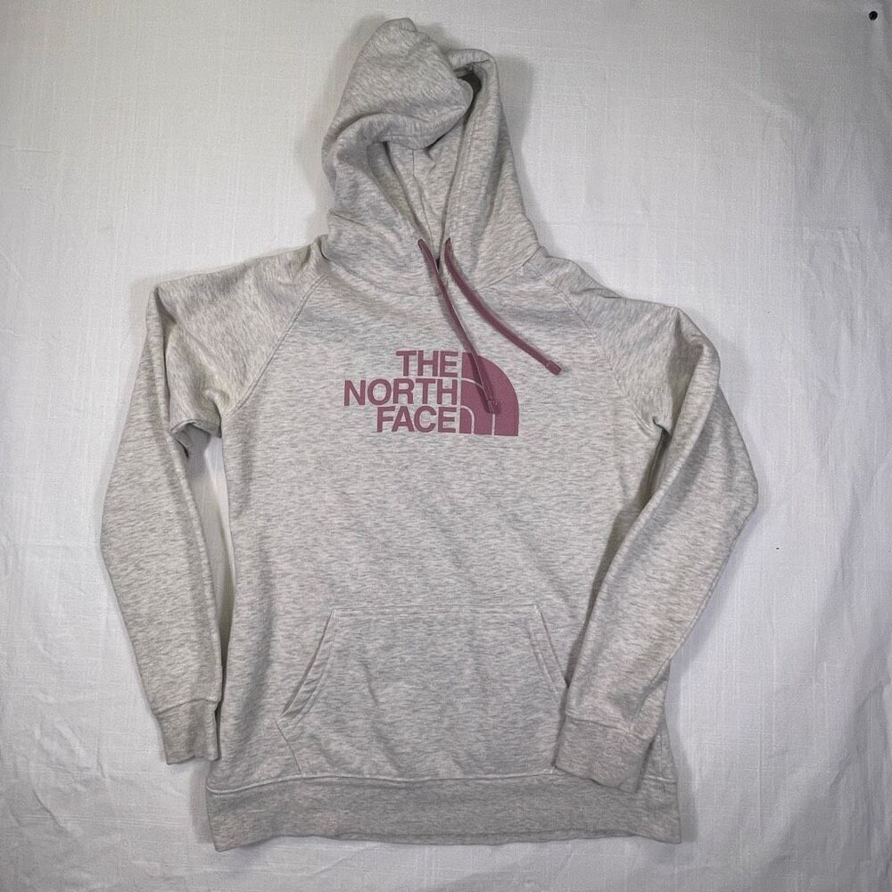 The North Face Gray Pink Heather Fleece Regular Fit Drawstring Hoodie Medium